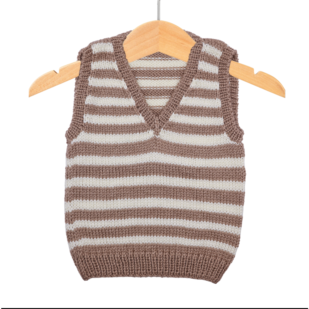 Beige and White Striped Baby Vest